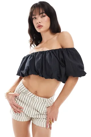 Pimkie Ruched bardot crop top in
