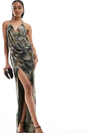 ASOS ASOS DESIGN Tall cami plunge wrap dress in tonal marble print