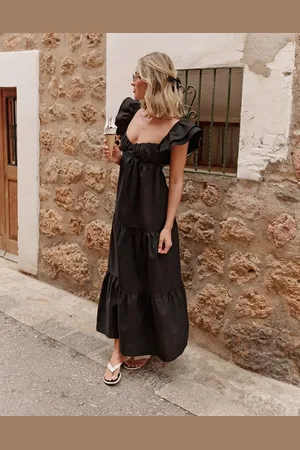 The Frolic X Lyds Butler escora frill detail tie back maxi tiered beach dress in