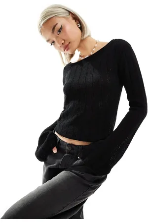 Weekday Semi sheer slim fit jumper with flare sleeve in