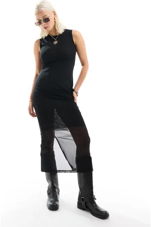 Monki Sleeveless mesh midi dress in