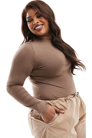 ASOS Curve All Day smoothing body with long sleeves in taupe