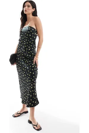 ONLY Satin open back maxi dress in with yellow floral