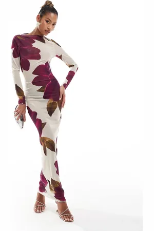Murci Exclusive mesh maxi dress in cream and purple peony print