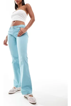 Monki Stretch trousers with flare leg in washed