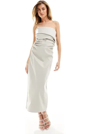 Kaiia Leather look ruched bandeau midaxi dress in ecru