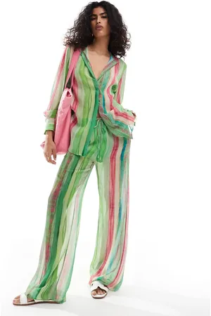 MANGO Stripe co-ord beach trousers in and pink