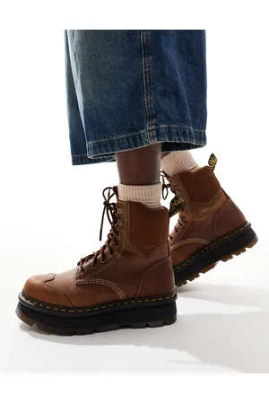 Dr. Martens ZebZag 8 tie boots in tan leather