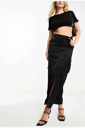 NaaNaa Satin midi skirt with cargo pockets in