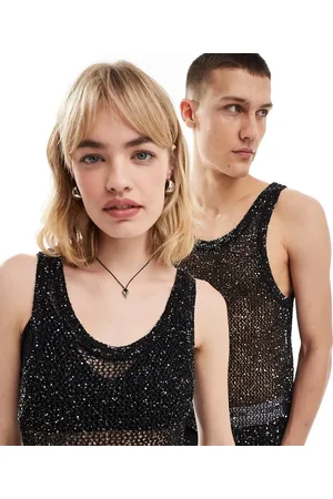 Weekday Unisex Mattues sheer sequin vest in black exclusive at ASOS