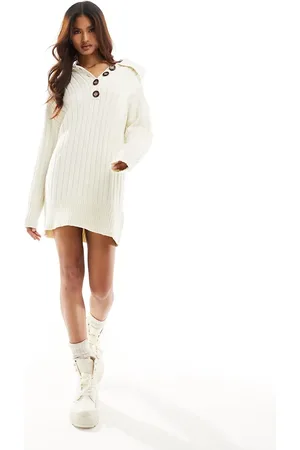 NA-KD Button detail mini dress in cream