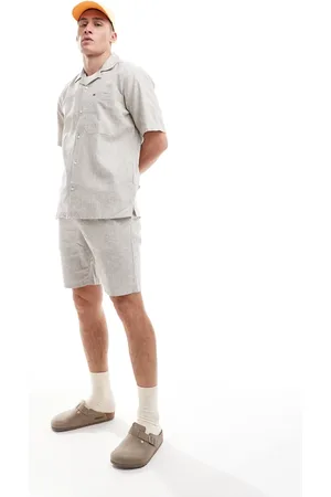 Only & Sons Revere collar linen mix shirt co-ord in beige stripe