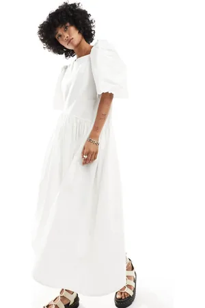Native Youth Asymmetric cotton poplin midaxi dress in