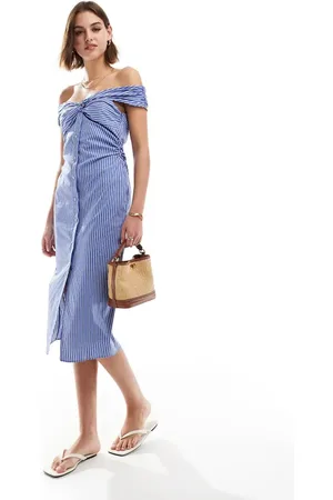 MANGO Bardot stripe midi dress in
