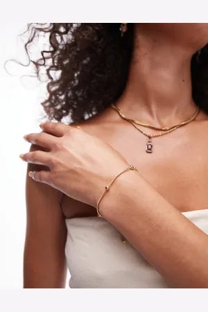 Topshop Presley stainless steel snake bracelet with beading in tone