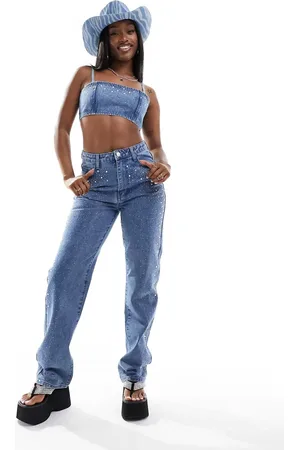 KYÒ The Brand denim diamante straight leg jeans co-ord in wash