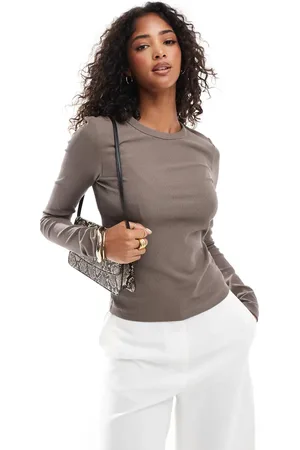 & OTHER STORIES Rib long sleeve top in mole