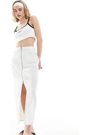 Calvin Klein Zip detail denim maxi skirt in wash - ASOS Exclusive