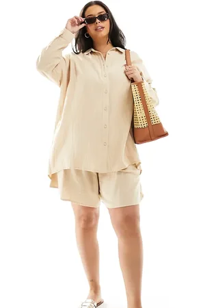 Yours Cheesecloth shorts co-ord in beige