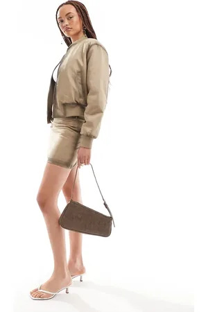 MANGO Washed look co-ord mini skirt in tan