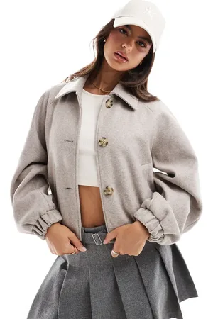ONLY Button through short jacket with collar detail in taupe