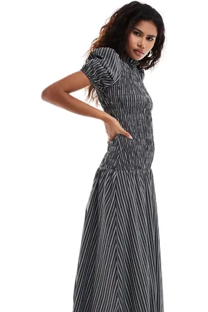 Glamorous Shirred high neck maxi dress in micro stripe