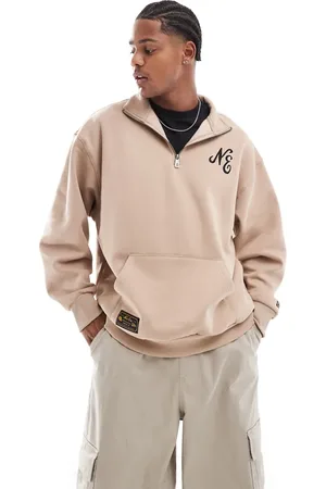 New Era Logo quarter zip sweatshirt in beige