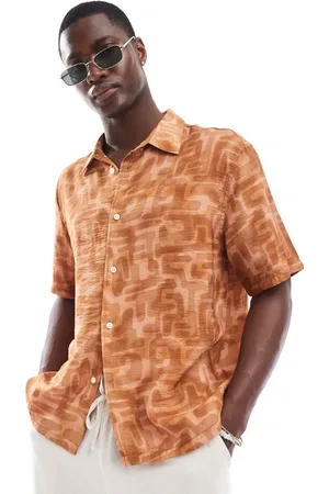 Bershka Abstract graphic print shirt in burnt