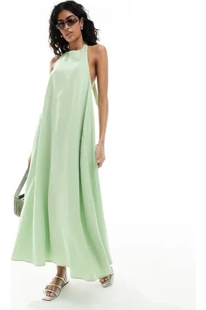 ASOS Cupro clean halter maxi sundress in lime