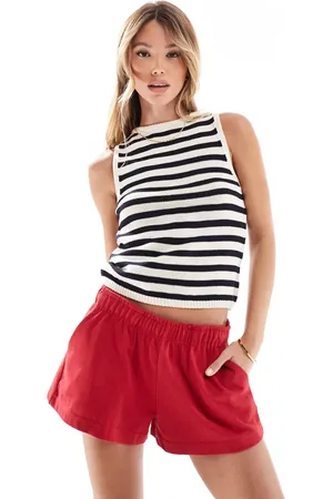 MANGO Sleeveless cropped knitted stripe top in