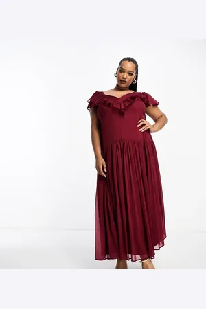ASOS ASOS DESIGN Curve flutter sleeve ruffle midi dress with open back in