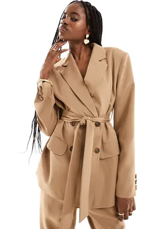 Extro & Vert Tie front blazer in camel co-ord