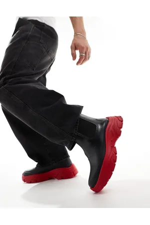 ASOS Chunky wellington boot in with contrast sole in red