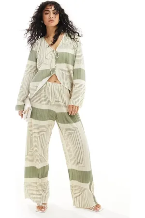 Object Plisse wide leg trouser co-ord in abstract print