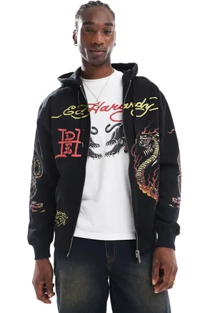 ED HARDY Venom zip thorugh relaxed hoodie in