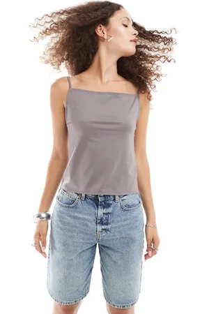 Weekday Micha cami top with open back in mole