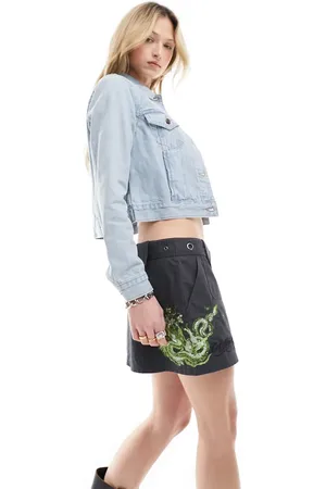 ED HARDY Micro twill cargo skirt with green dragon embroidery