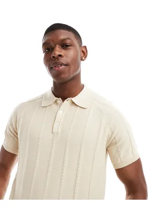 SELECTED Knitted polo shirt with texture in cream