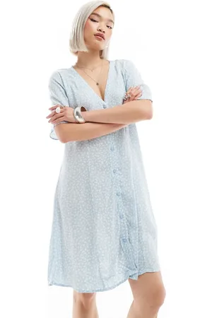 Monki Button through mini sun dress in flowers print