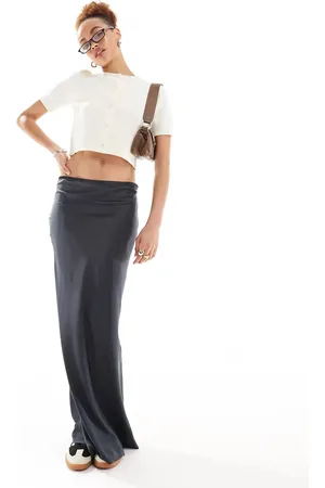 Lioness Low rise satin maxi skirt in black olive