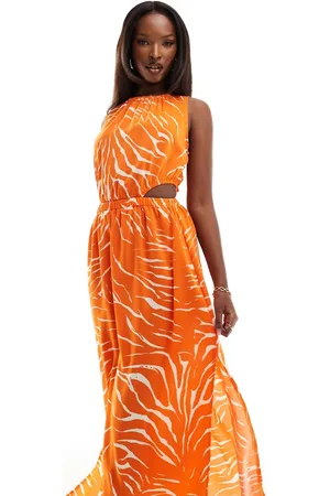 Ax Paris Sleeveless cut out midi dress in zebra print
