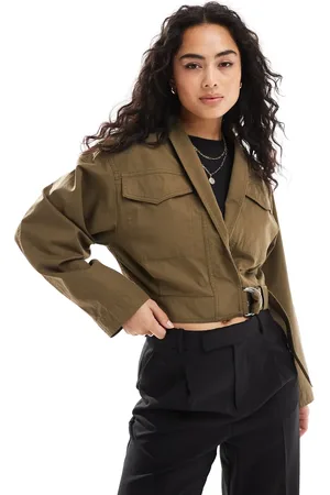 & OTHER STORIES Shawl collar jacket with tab waist detail and elasticated back waist in khaki