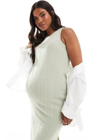 Mama;licious Mamalicious Maternity jersey pointelle tank midi dress in sage