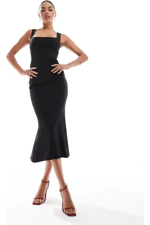 Vesper Square neck fishtail midaxi dress in