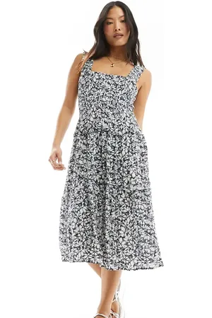 VERO MODA Shirred cami midi dress in blue floral
