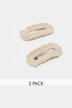 DesignB London Pack of 2 crochet hair clips in cream