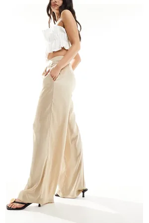 ONLY Loose fit sateen palazzo trouser in champagne