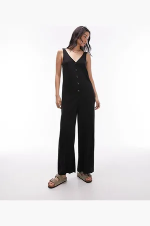 Topshop V neck button down knotted strap jumpsuit in
