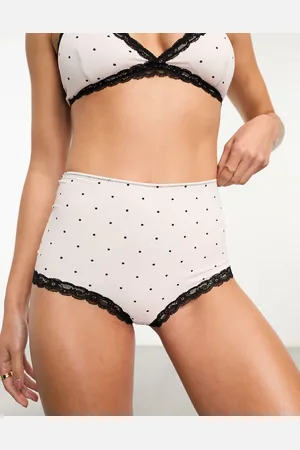 Monki Mix and match high waist lace full brief in pink and black dolka dot