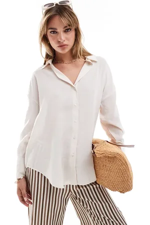 ONLY Oversized long sleeve textured shirt in stone